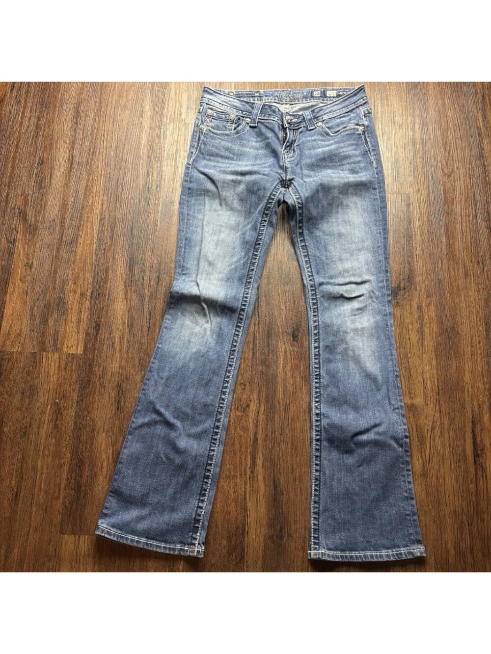 Miss Me Easy Boot Jeans Rhinestone Cross Distressed Medium Wash Women’s Size 28